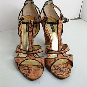 Dolce & Gabbana Tan & Black Cork Style High Heel Strap Sandal  8/39